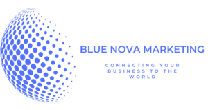 Blue Nova Marketing logo with globular network design.